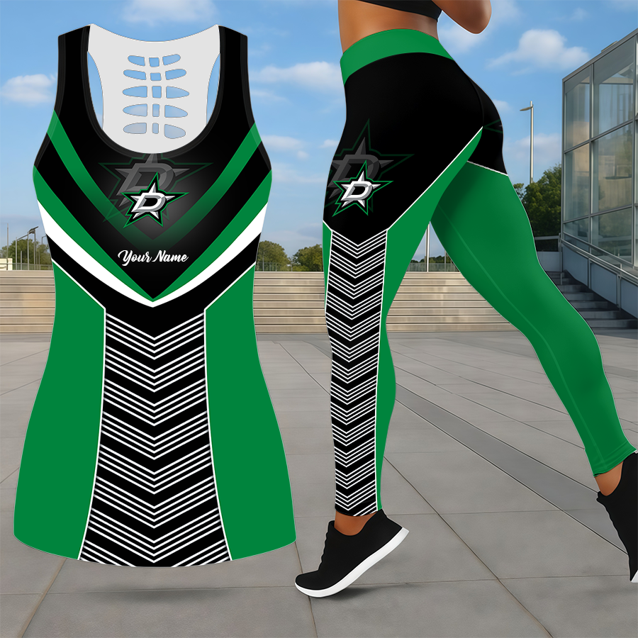 LIMITED EDITION - NEW CUSTOMIZED NHL15 DLS DALLAS STARS LEGGINGS & HOLLOW TANK TOP SET