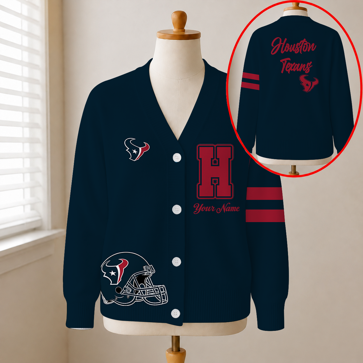 EXCLUSIVE EDITION - NEW CUSTOMIZED NFL15 HTT HOUSTON TEXANS CARDIGAN