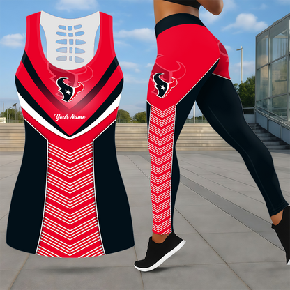 LIMITED EDITION - NEW CUSTOMIZED NFL15 HTT HOUSTON TEXANS LEGGINGS & HOLLOW TANK TOP SET