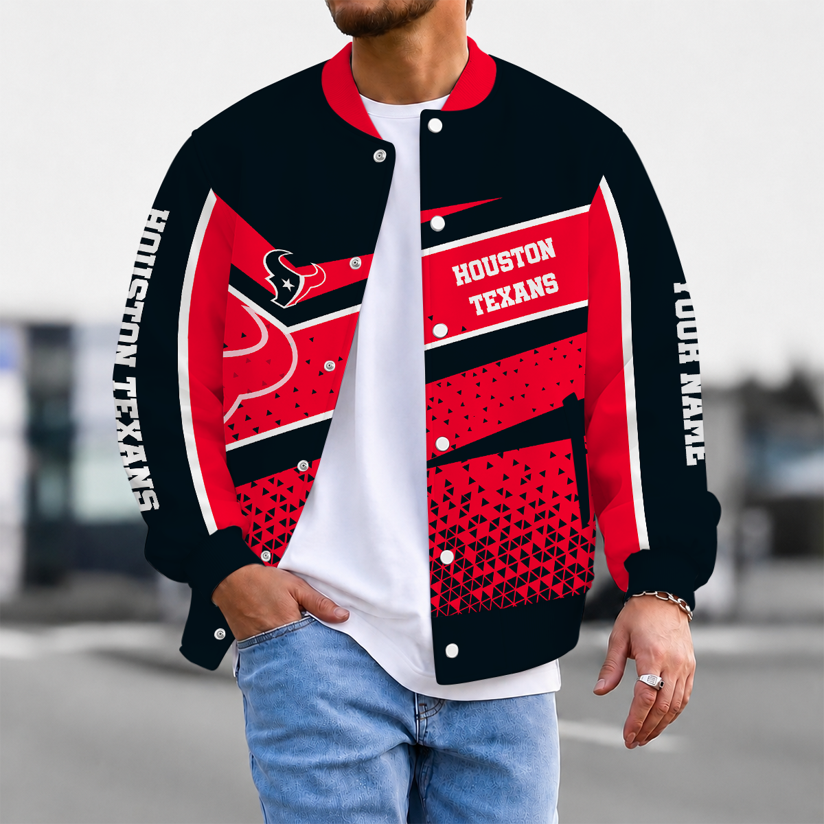 LIMITED EDITION - NEW CUSTOMIZED NFL15 HTT HOUSTON TEXANS SATIN VARSITY & BASEBALL JACKET