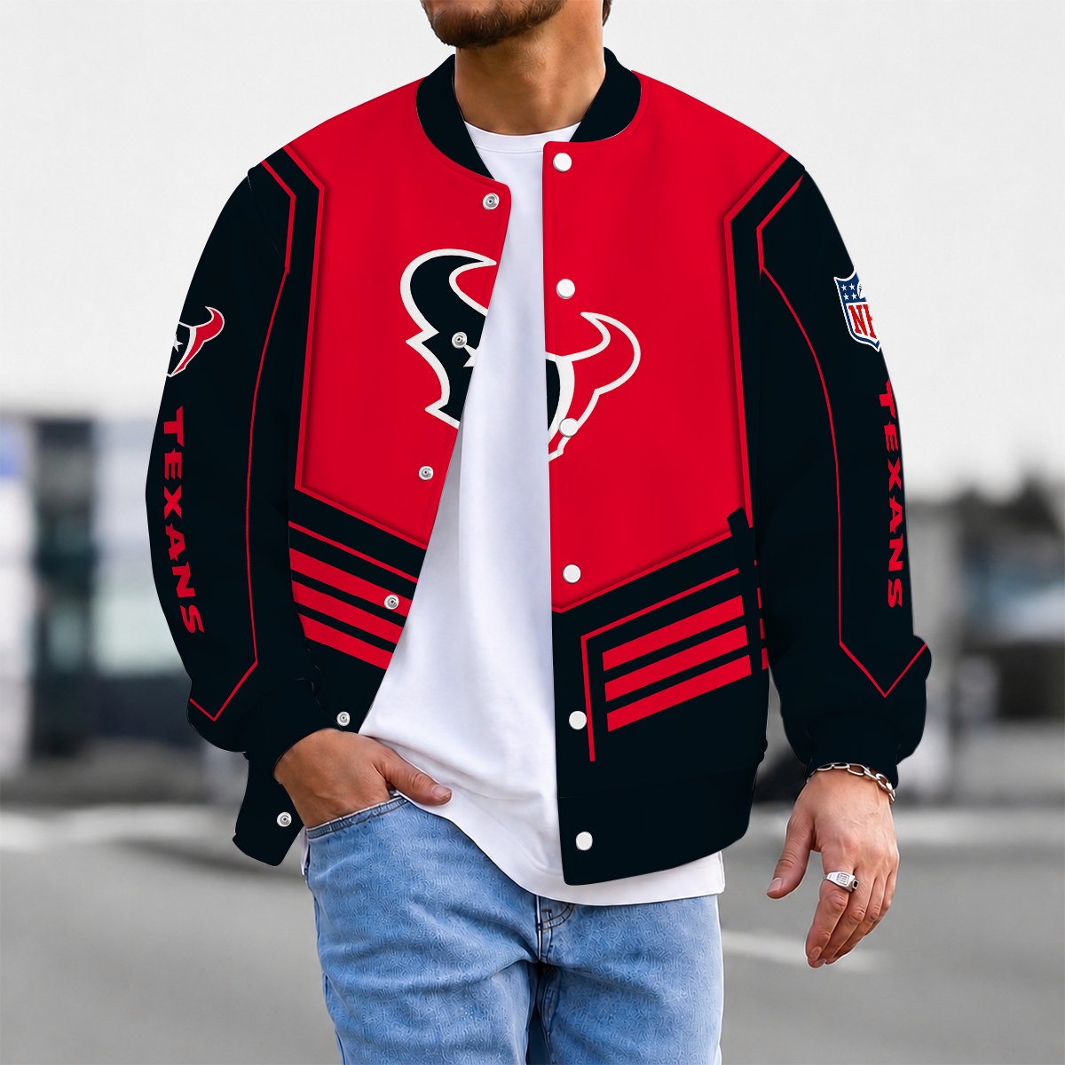 LIMITED EDITION - NEW CUSTOMIZED NFL15 HTT HOUSTON TEXANS SATIN VARSITY & BASEBALL JACKET
