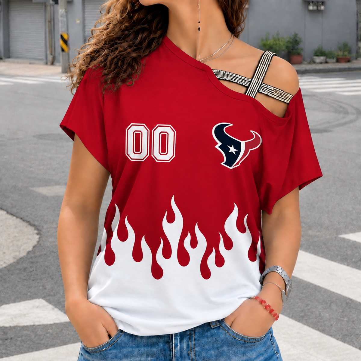 LIMITED EDITION - NEW CUSTOMIZED NFL15 HTT HOUSTON TEXANS WOMEN'S SHOULDER SHIRT