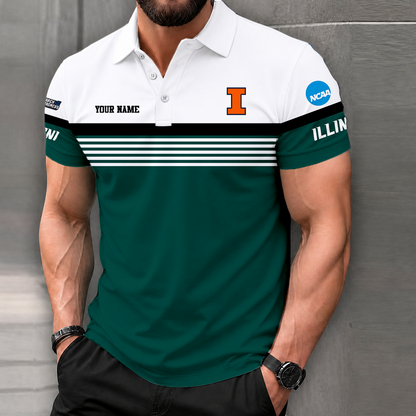 LIMITED EDITION - NEW CUSTOMIZED NCAA MAM15 IFI ILLINOIS FIGHTING ILLINI POLO SHIRT