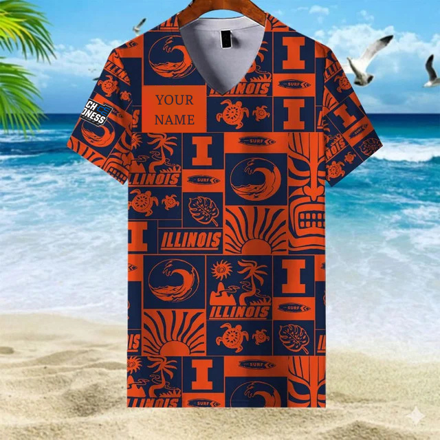 LIMITED EDITION - NEW CUSTOMIZED NCAA MAM15 IFI IL FIGHTING ILLINI V-NECK FEMALE SHIRT
