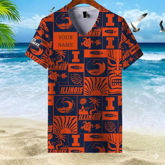 LIMITED EDITION - NEW CUSTOMIZED NCAA MAM15 IFI IL FIGHTING ILLINI V-NECK FEMALE SHIRT