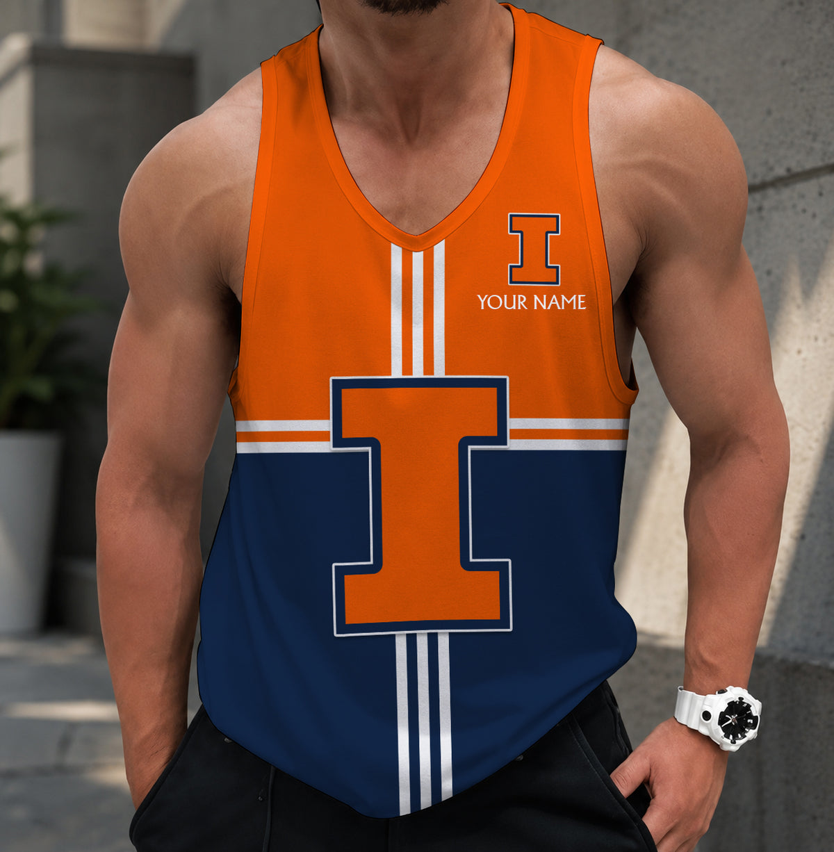 EXCLUSIVE EDTION - NEW CUSTOMIZED NCAA MAM15 IFI ILLINOIS FIGHTING ILLINI STRAPPY UNISEX TANK TOP