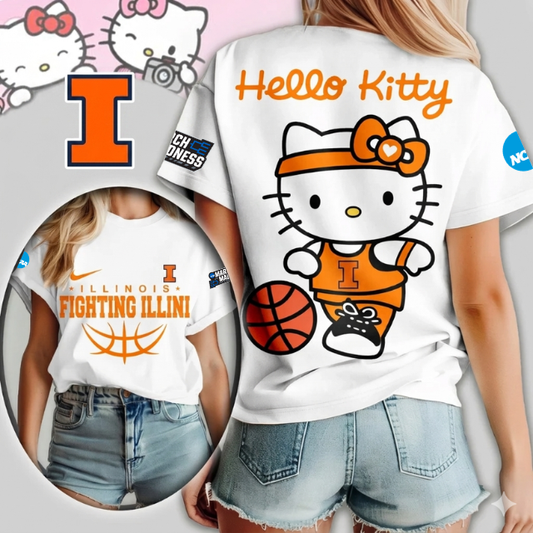 MEGA SALE - NEW CUSTOMIZED NCAA MAM15 IFI IL FIGHTING ILLINI HELLO KITTY T-SHIRT, SWEATSHIRT, HOODIE & ZIP HOODIE