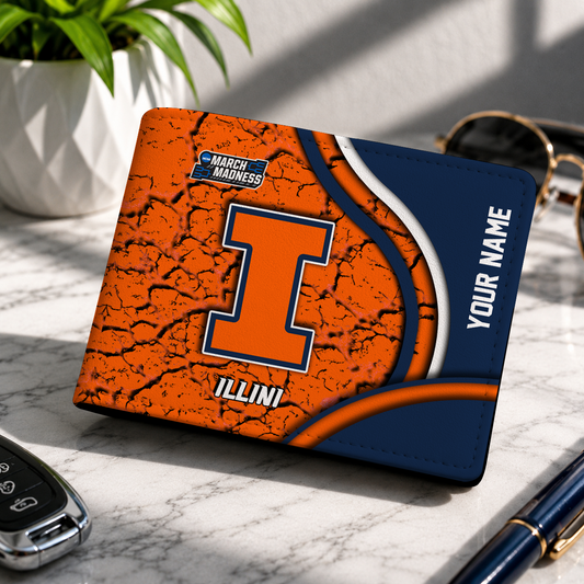FINAL CLEARANCE - NEW CUSTOMIZED NCAA MAM15 IFI ILLINOIS FIGHTING ILLINI LEATHER WALLET