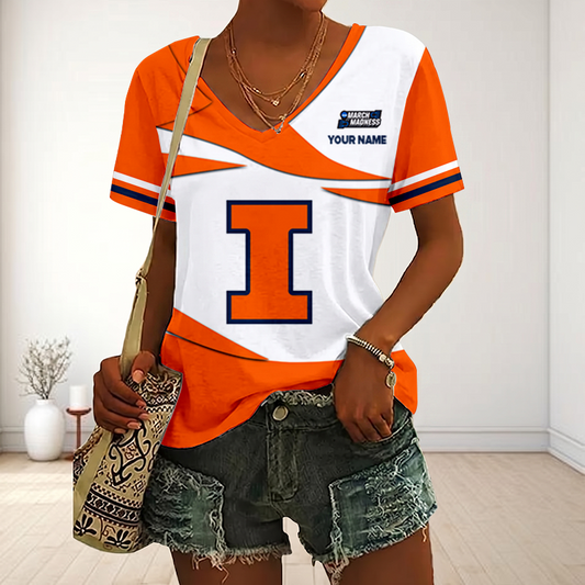 VIRAL EDITON - NEW CUSTOMIZED MAM NCAA15 IFI IL FIGHTING ILLINI V-NECK FEMALE SHIRT