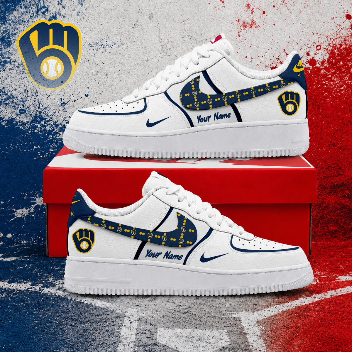 LIMITED EDITION - NEW CUSTOMIZED MLB15 MBS MILWAUKEE BREWERS AF1 SHOES