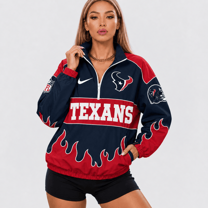 ELITE EDITION - NEW CUSTOMIZED | NFL15 HTT HOUSTON TEXANS V-NECK ZIPPER SWEATSHIRT JACKET