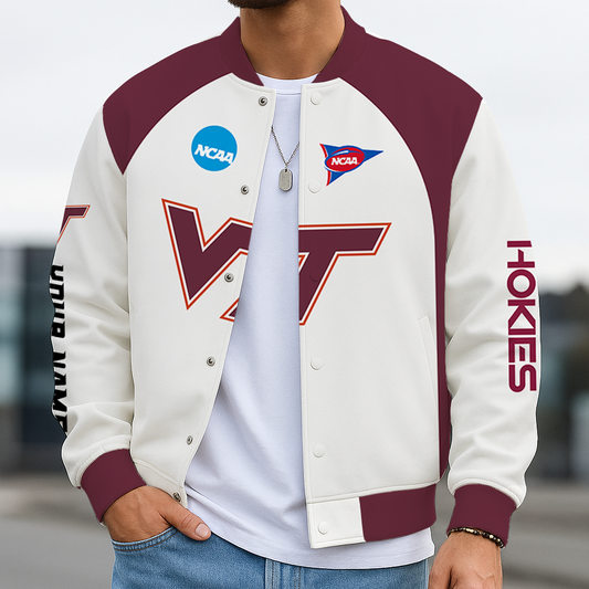 LIMITED DROP - NEW CUSTOMIZED | NCAA FBS15 VTH VG TECH HOKIES BASEBALL JACKET, SATIN VARSITY JACKET