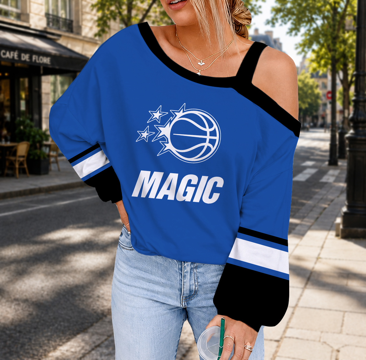 FINAL SALE - NEW CUSTOMIZED NBA15 OMA ORLANDO MAGIC DROP SHOULDER SWEATSHIRT