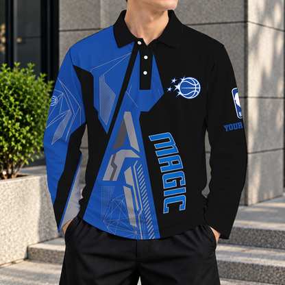 LIMITED EDITION - NEW CUSTOMIZED NBA15 OMA ORLANDO MAGIC MEN'S LONG SLEEVE POLO