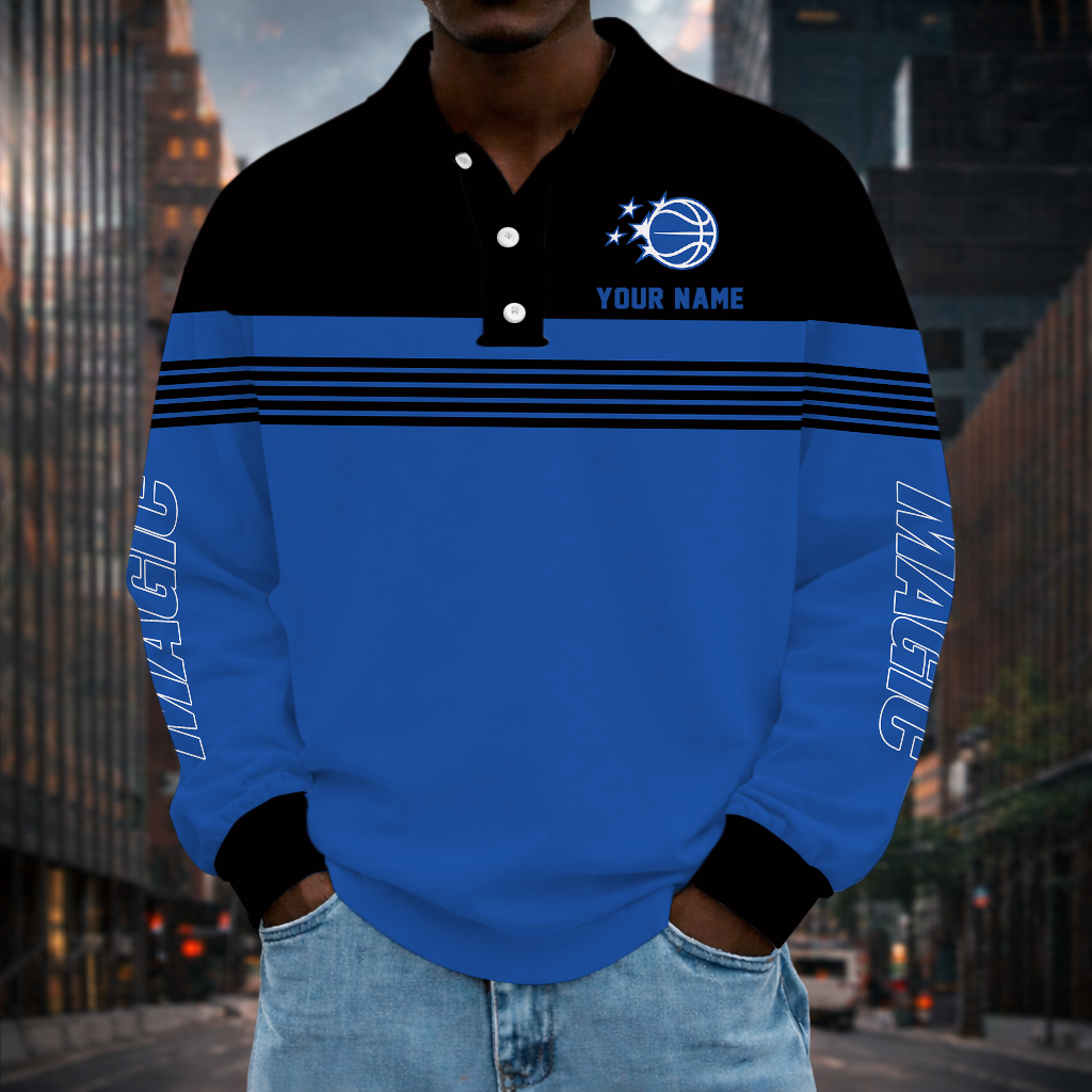 VIRAL EDITION - NEW CUSTOMIZED NBA15 OMA ORLANDO MAGIC MEN LONG SLEEVE POLO