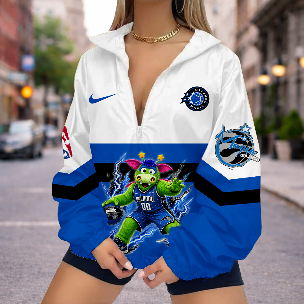 FINAL SALE - NEW CUSTOMIZED NBA15 OMA ORLANDO MAGIC V-NECK ZIPPER SWEATSHIRT JACKET