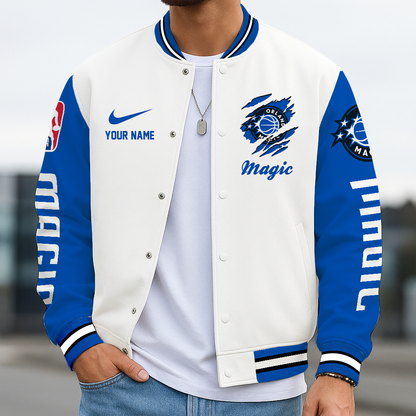 FINAL SALE - NEW CUSTOMIZED NBA15 OMA OL MAGIC BASEBALL JACKET, SATIN VARSITY JACKET