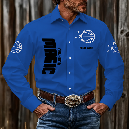 FINAL SALE - NEW CUSTOMIZED NBA15 OMA ORLANDO MAGIC MEN'S LONG SLEEVE BUTTON-UP SHIRT