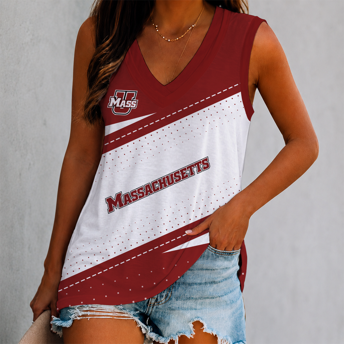 ELITE EDITION - NEW CUSTOMIZED NCAA CFH15 UMM UMASS MINUTEWOMEN WOMEN'S V-NECK TANK TOP