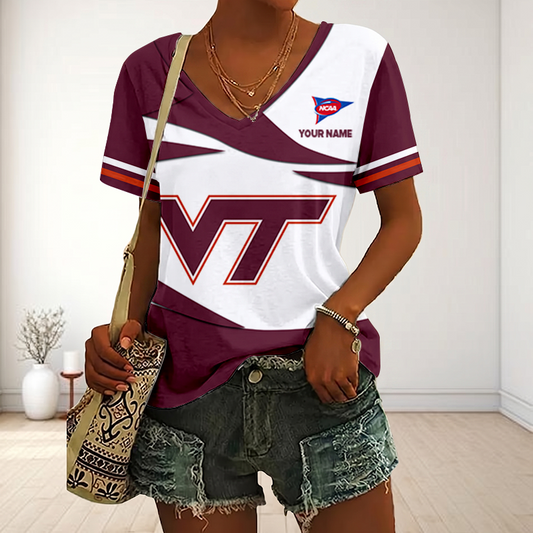 VIRAL EDITON - NEW CUSTOMIZED FBS NCAA15 VTH VG TECH HOKIES V-NECK FEMALE SHIRT