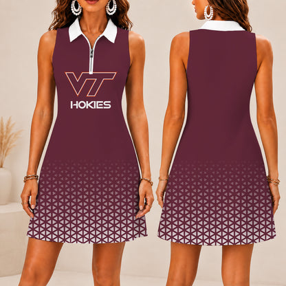 ELITE EDITION - NEW CUSTOMIZED | NCAA FBS15 VTH VIRGINIA TECH HOKIES WOMEN'S ZIP SLEEVELESS POLO DRESS