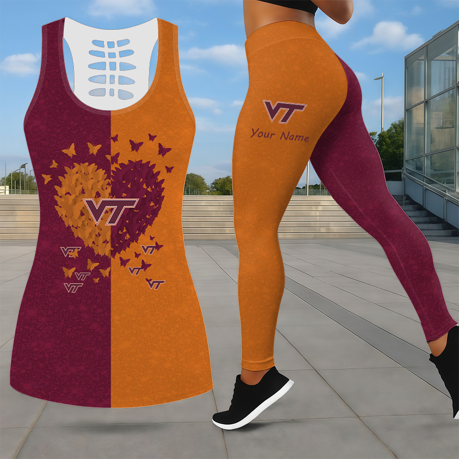LIMITED EDITION - NEW CUSTOMIZED NCAA FBS15-VTH VIRGINIA TECH HOKIES LEGGINGS & HOLLOW TANK TOP SET