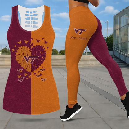 LIMITED EDITION - NEW CUSTOMIZED NCAA FBS15-VTH VIRGINIA TECH HOKIES LEGGINGS & HOLLOW TANK TOP SET