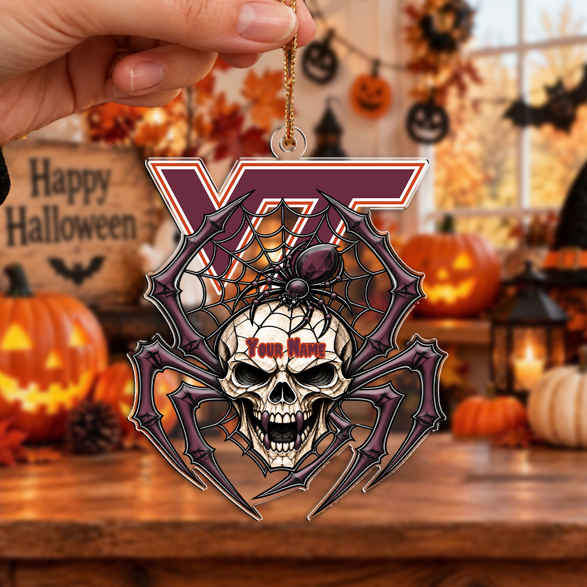 FINAL SALE - NEW CUSTOMIZED NCAA FBS15 VTH VIRGINIA TECH HOKIES HALLOWEEN ACRYLIC ORNAMENT