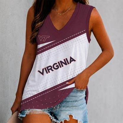 VIRAL EDITION - NEW CUSTOMIZED NCAA FBS15 VTH VIRGINIA TECH HOKIES WOMEN'S V-NECK TANK TOP