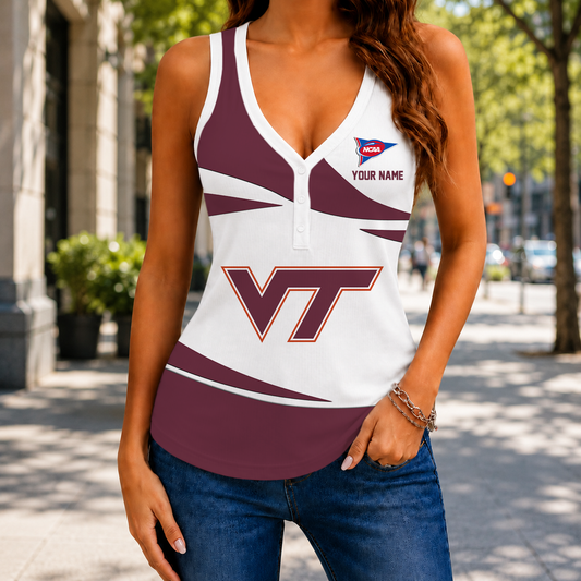 ELETE EDITION - NEW CUSTOMIZED NCAA FBS15 VTH VIRGINIA TECH HOKIES WOMEN'S V-NECK TANK TOP