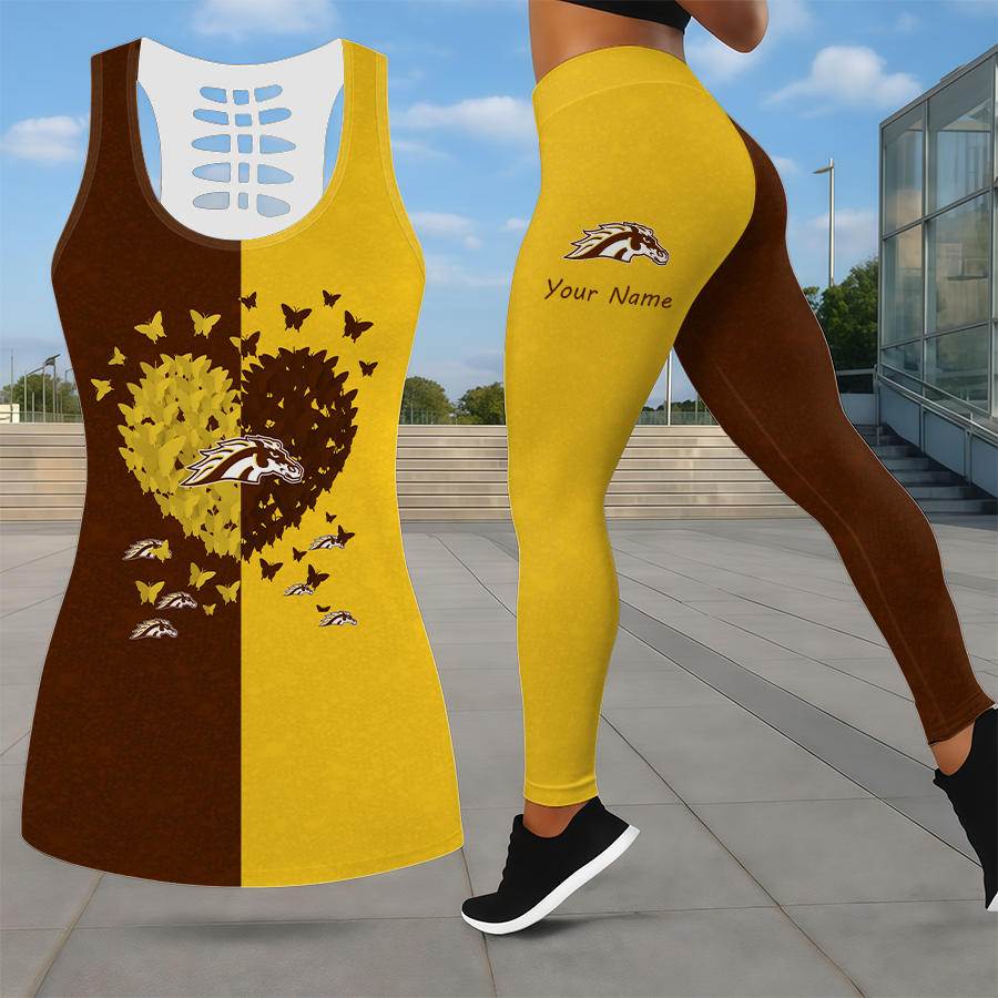 LIMITED EDITION - NEW CUSTOMIZED NCAA MFF15 WMB WESTERN MICHIGAN BRONCOS LEGGINGS & HOLLOW TANK TOP SET