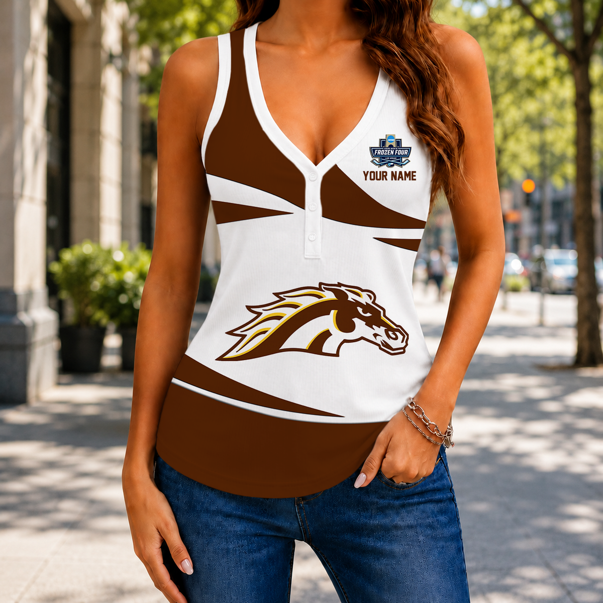 SPECIAL EDITION - NEW CUSTOMIZED NCAA MFF15 WMB WESTERN MICHIGAN BRONCOS WOMEN'S V-NECK TANK TOP