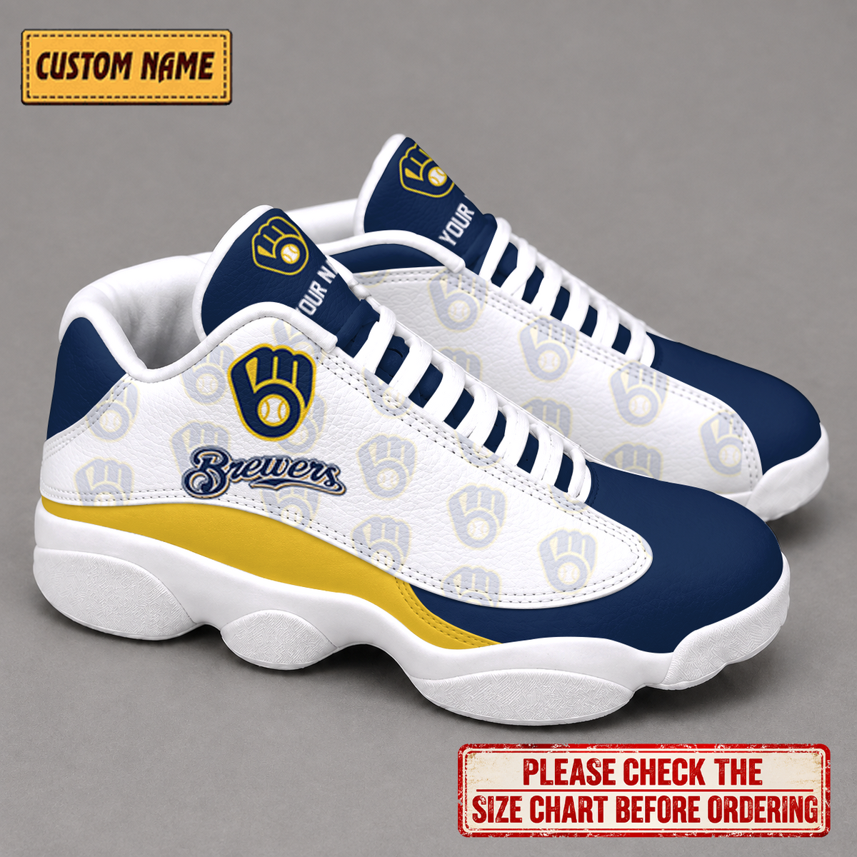 LIMITED EDITION - NEW CUSTOMIZED NFL15 MBS MILWAUKEE BREWERS AIR JORDAN 13 LOW TOP SNEAKER