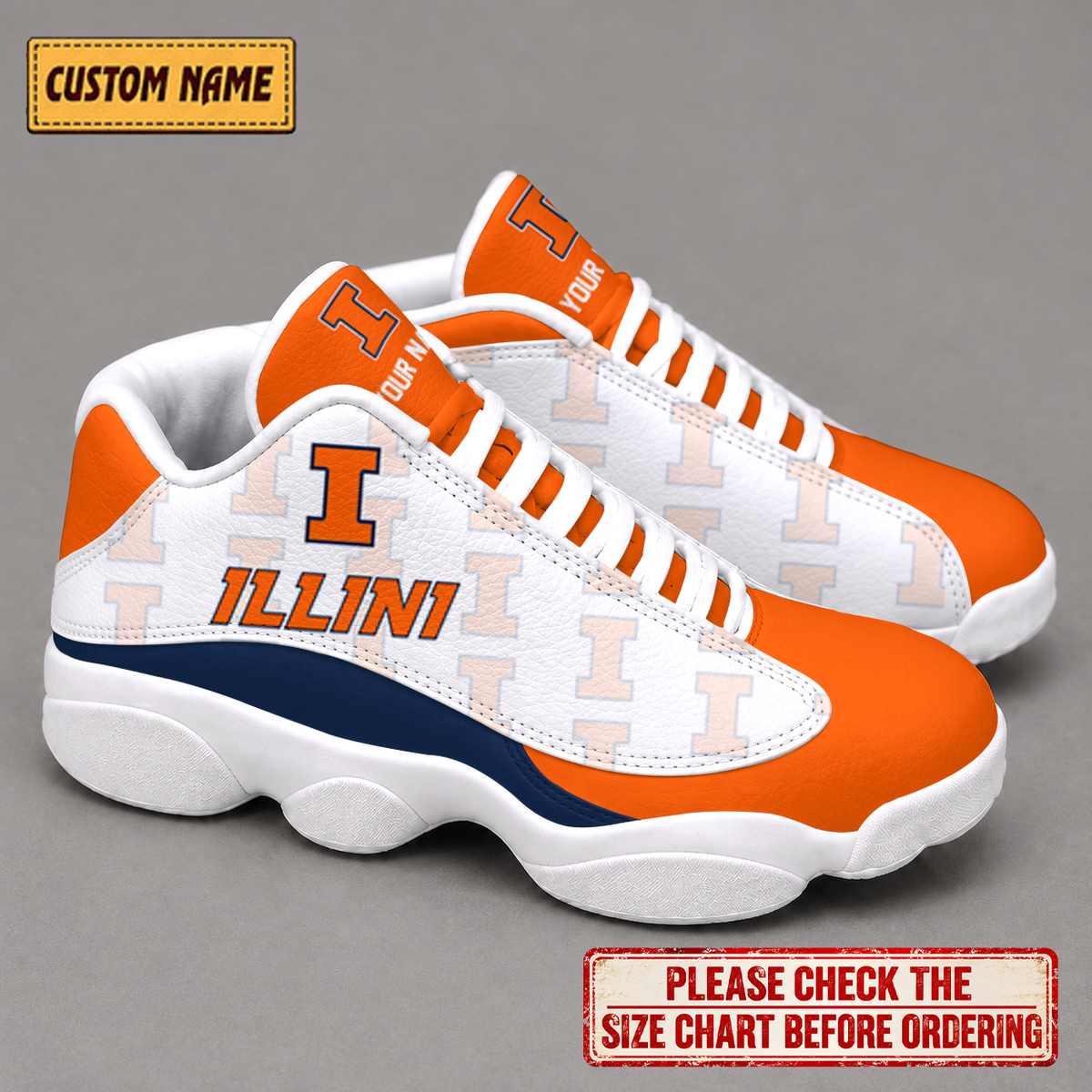 EXCLUSIVE EDITION - NEW CUSTOMIZED NCAA MAM15 IFI ILLINOIS FIGHTING ILLINI AIR JORDAN 13 LOW TOP SNEAKER