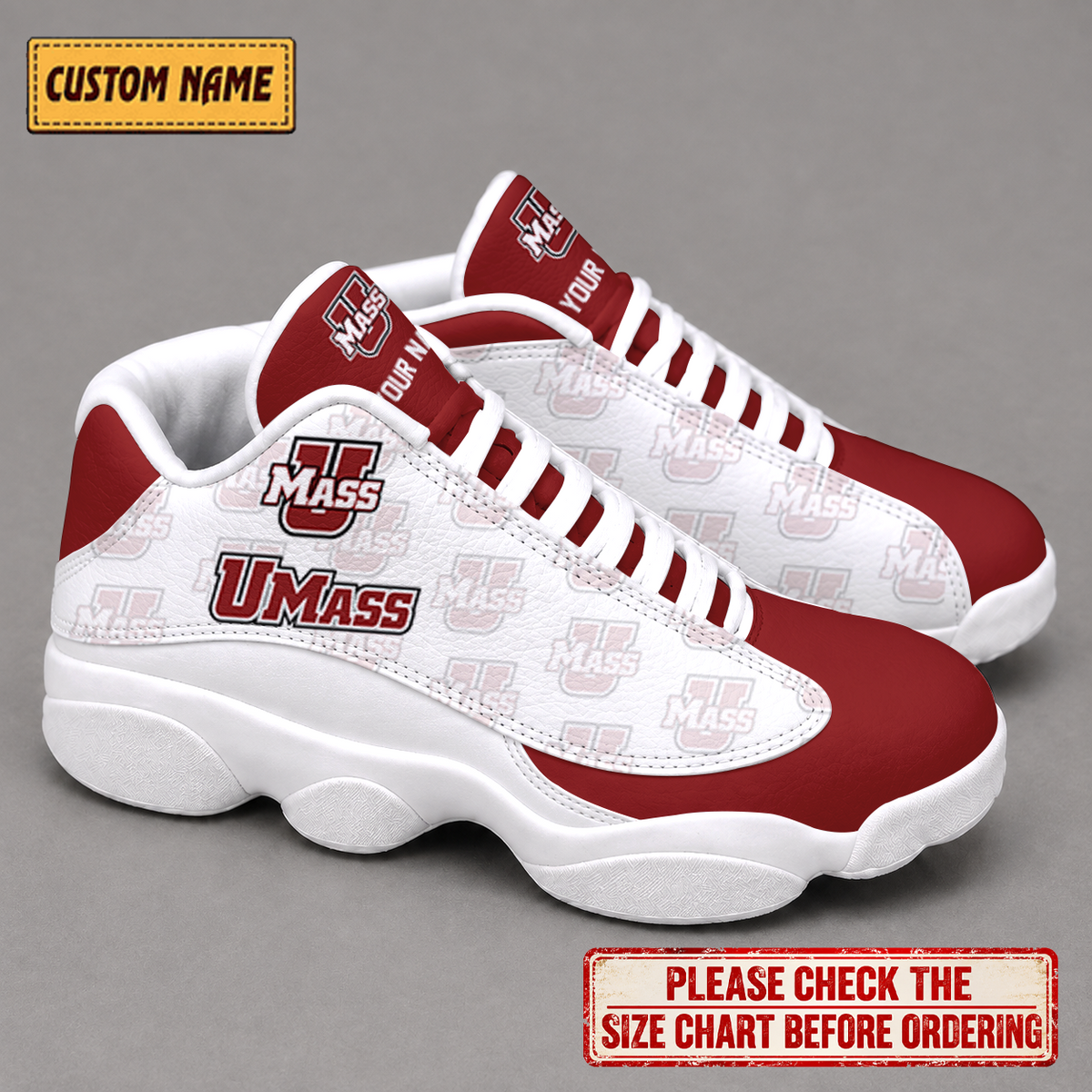 LIMITED EDITION - NEW CUSTOMIZED NCAA CFH15 UMM UMASS MINUTEWOMEN AIR JORDAN 13 LOW TOP SNEAKER