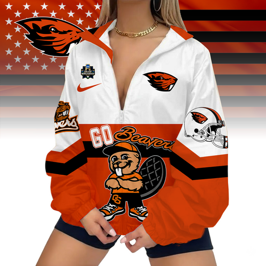 LIMITED EDITION - NEW CUSTOMIZED CWS NCAA15 OGB OG BEAVERS V-NECK ZIPPER SWEATSHIRT JACKET
