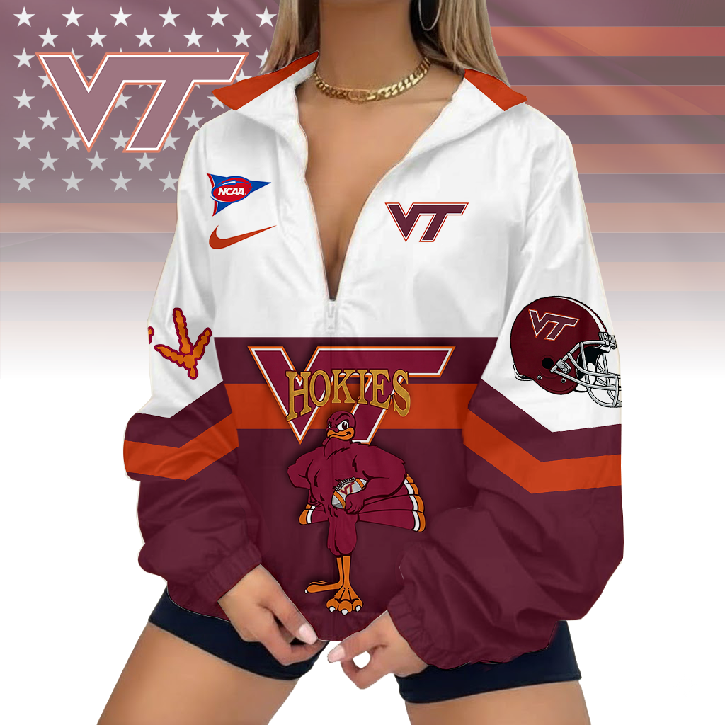 LIMITED EDITION - NEW CUSTOMIZED FBS NCAA15 VTH VG TECH HOKIES V-NECK ZIPPER SWEATSHIRT JACKET