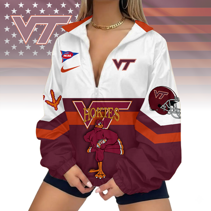 LIMITED EDITION - NEW CUSTOMIZED FBS NCAA15 VTH VG TECH HOKIES V-NECK ZIPPER SWEATSHIRT JACKET