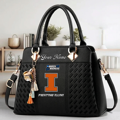 VIRAL EDITON - NEW CUSTOMIZED NCAA MAM15 IFI IL FIGHTING ILLINI ZIP HANDBAG MULTICOLOR
