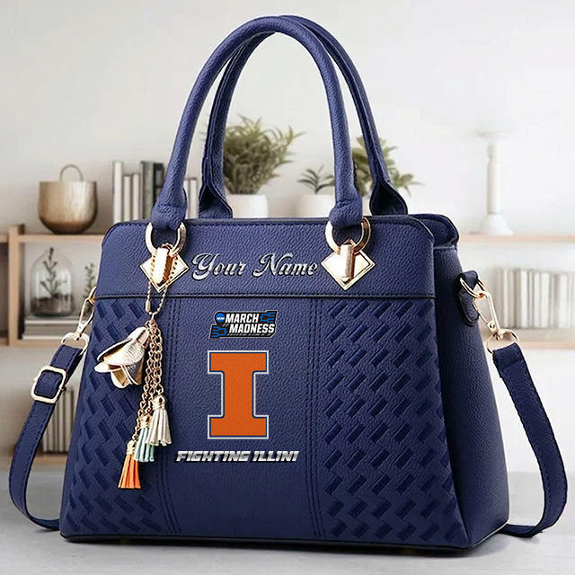 VIRAL EDITON - NEW CUSTOMIZED NCAA MAM15 IFI IL FIGHTING ILLINI ZIP HANDBAG MULTICOLOR