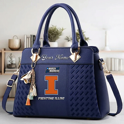 VIRAL EDITON - NEW CUSTOMIZED NCAA MAM15 IFI IL FIGHTING ILLINI ZIP HANDBAG MULTICOLOR