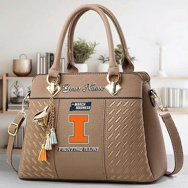 VIRAL EDITON - NEW CUSTOMIZED NCAA MAM15 IFI IL FIGHTING ILLINI ZIP HANDBAG MULTICOLOR
