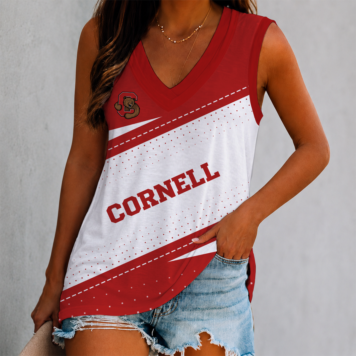 VIRAL EDITION - NEW CUSTOMIZED NCAA MFF16 CBR CORNELL BIG RED WOMEN'S V-NECK TANK TOP