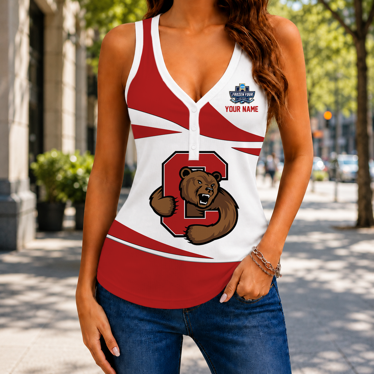 SPECIAL EDITION - NEW CUSTOMIZED NCAA MFF16 CBR CORNELL BIG RED WOMEN'S V-NECK TANK TOP