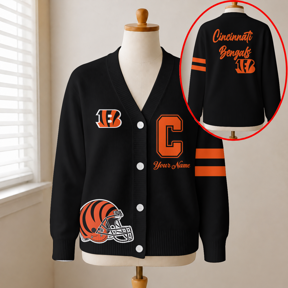 EXCLUSIVE EDITION - NEW CUSTOMIZED NFL16 CCB CINCINNATI BENGALS CARDIGAN