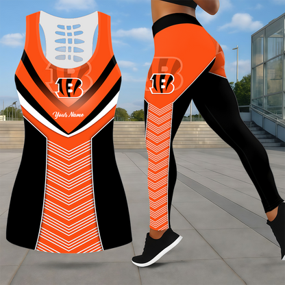 LIMITED EDITION - NEW CUSTOMIZED NFL16 CCB CINCINNATI BENGALS LEGGINGS & HOLLOW TANK TOP SET