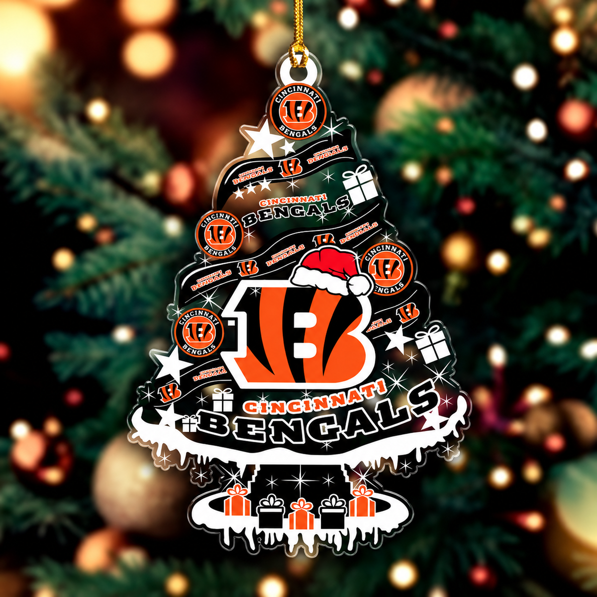 SPECIAL EDITION - NEW CUSTOMIZED NFL16 CCB CINCINNATI BENGALS CHRISTMAS ACRYLIC ORNAMENT