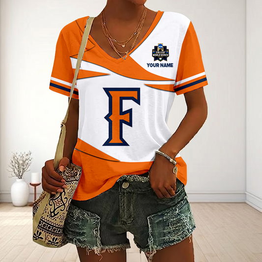 VIRAL EDITON - NEW CUSTOMIZED CWS NCAA16 CFT CS FULLERTON TITANS V-NECK FEMALE SHIRT