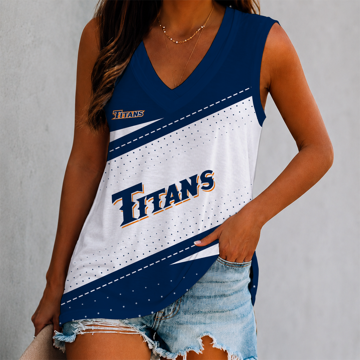 LIMITED EDITION - NEW CUSTOMIZED NCAA CWS16 CFT CAL STATE FULLERTON TITANS WOMEN'S V-NECK TANK TOP