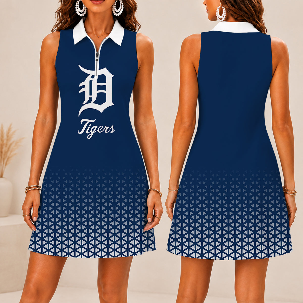 LIMITED EDITION - NEW CUSTOMIZED MLB16 DTS DETROIT TIGERS WOMEN'S ZIP SLEEVELESS POLO DRESS